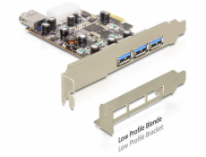 DeLock PCI Express x1&gt; USB 3.0, 3x externý, 1x interný, VIA, + low profile