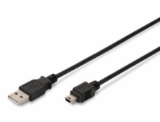 Digitus USB kábel USB A samec na B-mini 5pin samec, 2x tienený, 1,8 m, čierny