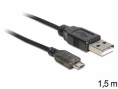 Delock dátový a nabíjací kábel USB A samec&gt; USB micro B samec, dĺžka 1,5 m, s LED statusom nabíjania
