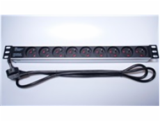 PremiumCord 19 "PDU, 1U, 9x230V, 2m kábel Euro