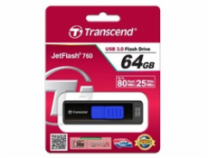 TRANSCEND USB Flash Disk JetFlash®760, 64GB, USB 3.0, Black/Dark Blue (R/W 80/25 MB/s)