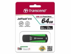 TRANSCEND USB Flash Disk JetFlash®810, 64GB, USB 3.0, Black/Green (voděodolný, nárazuvzdorný) (R/W 80/25 MB/s)