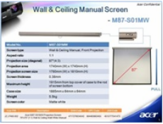 Acer M90-W01MG Projection Screen 90'' (16:9) Wall & Ceiling Gray Manual