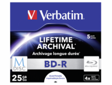 1x5 Verbatim M-Disc BD-R Blu-Ray 25GB 4x Speed, Jewel obal print.