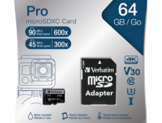 Verbatim microSDXC Pro      64GB Class 10 UHS-I incl Adapter