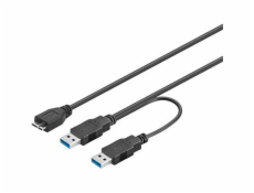 PREMIUMCORD Kabel USB 3.0 2xA - micro (M/F) 30cm DUÁLNÍ (extra napájení)