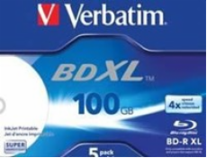 1x5 Verbatim BD-R Blu-Ray 100GB 4x Speed wide printable JC