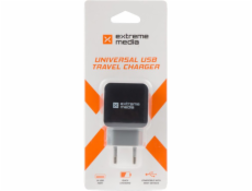 Uniwersalna ładowarka sieciowa 1xUSB 1.2A (BLISTER) EXTREME MEDIA czarno-szara