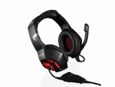 Modecom VOLCANO SWORD headset, herní sluchátka s mikrofonem, 2,2m kabel, 3,5mm jack, USB, černá, LED podsvícení