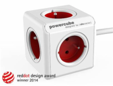 Zásuvka prodlužovací PowerCube EXTENDED 5-ti rozbočka, kabel 3m, Red