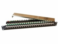 19  Patch panel EXCLUSIVE osazený 24port, FTP (SFTP, STP), Cat 5e, s hřebínkem