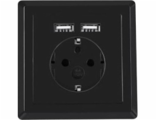  Gniazdo podtynkowe 230V pojedyncze + 2x USB 2.1A schuko czarne