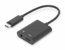 Digitus Rozbočovací kabel USB typu C, typ C - 3,5 mm + typ C M/F/F, 0,2 m, Gen2, 5A, 10 GB, Vers. 3,1, CE, bl