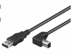 Kabel USB 2.0 A-B 2m, černý, 90° konektor