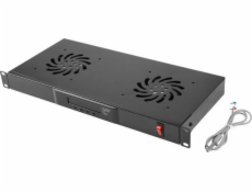 Panel wentylacyjny LCD poziomy 1U z termostatem do szaf, 19 cali, 2 wentylatory, 230V, czarny 