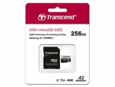 Transcend 256GB microSDXC 330S UHS-I U3 V30 A2 (Class 10) paměťová karta (bez adaptéru), 100MB/s R, 85MB/s W