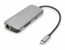 DIGITUS DA-70884 8-Port USB-C Dock 2xUSB3.0 1xRJ45 2xHDMI 1xPD 1xMicro SD 1xSD grey