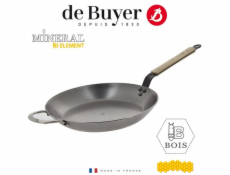 Ocelová pánev de Buyer, 5710.32, Mineral B BOIS, ocel, dřevěná rukojeť, kovové ouško, 32 cm