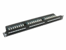 19  Patch panel LYNX 24port, STP, Cat6, 30µm, duální svorkovnice, černý