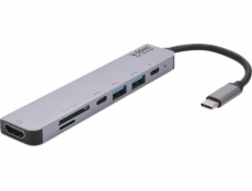 SAVIO AK-47 MULTIFUNCTIONAL USB Type C 7IN1 HUB HDMI SD & TF CARD USB 3.0 USB 3.0 Type C Grey