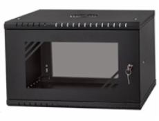 LEXI 19  nástěnný rozvaděč Basic 6U, šířka 520mm, hloubka 350mm, skleněné dveře, bez zad, černý