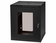 LEXI 19  nástěnný rozvaděč Basic 12U, šířka 520mm, hloubka 450mm, skleněné dveře, bez zad, černý
