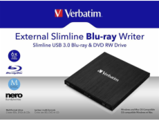 VERBATIM externí mechanika Slimline Blu-ray Rewriter USB 3.0 Zdarma BR Disc 25GB (CD DVD BD Mdisc)