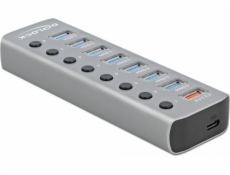 Delock USB 3.2 Gen 1 Hub mit 7 Ports + 1 Schnellladeport + 1 USB-C PD 3.0 Port, USB-Hub 63264