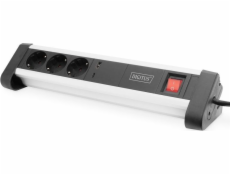 DIGITUS DA-70619 3-way Office Power Strip with 1x USB and 1x USB C Switch USB out 5V/3A black/silver