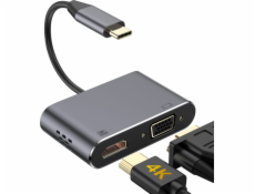 PLATINET adaptér USB-C na HDMI a VGA, 4K 30Hz