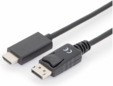 Digitus kabelový adaptér DisplayPort, DP - HDMI typu A, M / M, 1,0 m, s blokováním, DP 1.2_HDMI 2.0, 4K / 60Hz, CE, bl