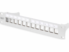 DIGITUS Modulární propojovací panel, stíněný, 12 portů, 1U, 254 mm (10 ""), montáž do stojanu, šedá RAL 7035