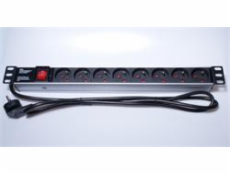 PremiumCord Panel napájecí 1U do 19  racku, 8x230V, 2m kabel, vypínač