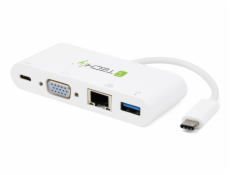 TECHLY 102093 USB-C 3.1 multiport adapter -> VGA/Gigabit RJ45/USB-A/USB-C PD white