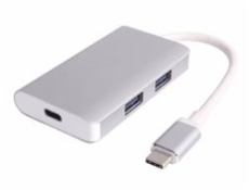 PremiumCord USB3.1 hub 2x USB3.0 + PD charge, hliníkové stříbrné pouzdro