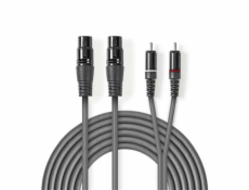 Nedis COTH15230GY15 - XLR Audiokabel | 2x XLR 3pinová Zásuvka – 2x RCA Zástrčka | 1,5 m | Šedá barva