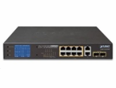 Planet GSD-1222VHP Switch, 8x PoE + 2x 1000Base-T + 2x SFP, LCD,VLAN, extend mód 10Mb do 250m, IEEE 802.3at 120W