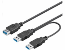 PremiumCord USB 3.0 napájecí Y kabel A/Male + A/Male -- A/Female DUÁLNÍ (extra napájení)