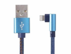 Gembird nabíjecí kabel Lightning 8-pin (M) 90° na USB 2.0 (M), opletený, 1 m, modrý