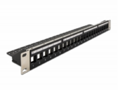 Delock 19” Keystone Patch Panel 24 Portů naklápěcích černý