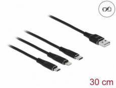 Delock Nabíjecí kabel USB 3 v 1 pro Lightning™ / Micro USB / USB Type-C™, 30 cm černá