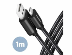 AXAGON BUMM-AM10AB, HQ kabel Micro USB <-> USB-A, 1m, USB 2.0, 2.4A, ALU, oplet, černý