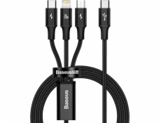 Baseus Rapid Series nabíjací/dátový kábel 3v1 USB-C/ (microUSB + Lightning PD 20W + USB-C) 1.5m čierna