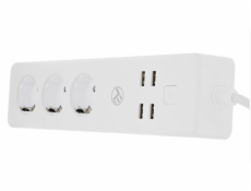 Tellur WiFi Smart Power Strip, 3x zásuvka, 4x USB 4A, 2200W, 10A, 1.8m, bílá