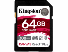 KINGSTON 64GB Canvas React Plus SDHC UHS-II 300R/260W U3 V90 for Full HD/4K/8K
