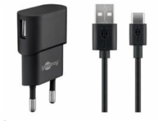 PremiumCord Napájecí a nabíjecí adaptér 230V na USB 5V/1A + USB-C kabel 1m, černý