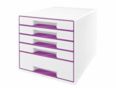 Zásuvkový box Leitz WOW CUBE, 5 zásuvek, bílá/purpurová