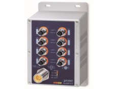 PLANET vodotěsný průmyslový PoE switch, 8xFE M12, 8x PoE 802.3at 30W/180W, -40~+75°C, 12-56VDC, IP67