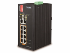 Planet IFGS-1022HPT průmyslový PoE switch, 8x100Mb + 2x1Gb/SFP, PoE 802.3at 30/240W, -40až75°C, dual 48-54VDC, IP30