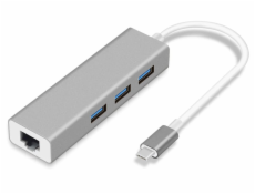 XtendLan Hub USB C 3.1 (gen1) s Gigabitovým Ethernet adaptérem, 3x USB  3.0, pokovený box